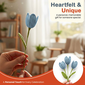 Happy Threads Crochet Tulip Stem Flower dark blue | The Mom Store - Single stem flowers