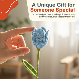 Happy Threads Crochet Tulip Stem Flower dark blue | The Mom Store - Single stem flowers