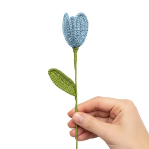Happy Threads Crochet Tulip Stem Flower dark blue | The Mom Store - Single stem flowers