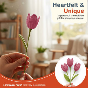 Happy Threads Crochet Tulip Stem Flower dark pink | The Mom Store - Single stem flowers