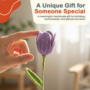 Happy Threads Crochet Tulip Stem Flower dark purple| The Mom Store - Single stem flowers