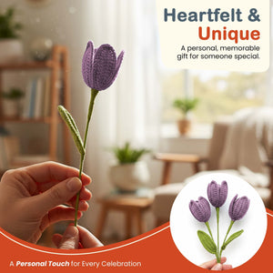 Happy Threads Crochet Tulip Stem Flower dark purple| The Mom Store - Single stem flowers