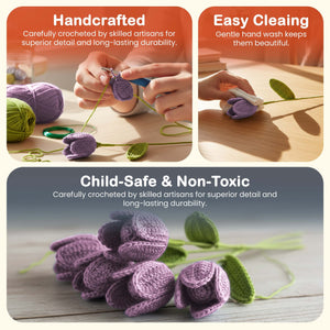 Happy Threads Crochet Tulip Stem Flower dark purple| The Mom Store - Single stem flowers