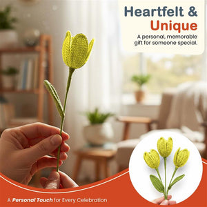 Happy Threads Crochet Tulip Stem Flower yellow | The Mom Store - Single stem flowers