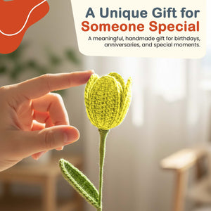 Happy Threads Crochet Tulip Stem Flower yellow | The Mom Store - Single stem flowers