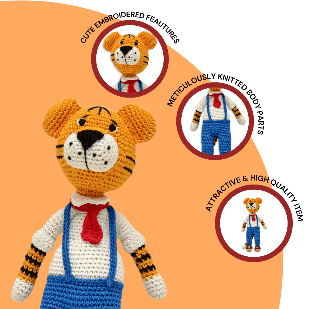 Happy Threads | Cuddly Handmade Rocky Tiger – Crochet Soft Toy for Kids & Collectors - ID23A020