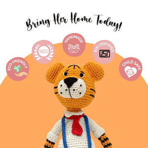 Happy Threads | Cuddly Handmade Rocky Tiger – Crochet Soft Toy for Kids & Collectors - ID23A020