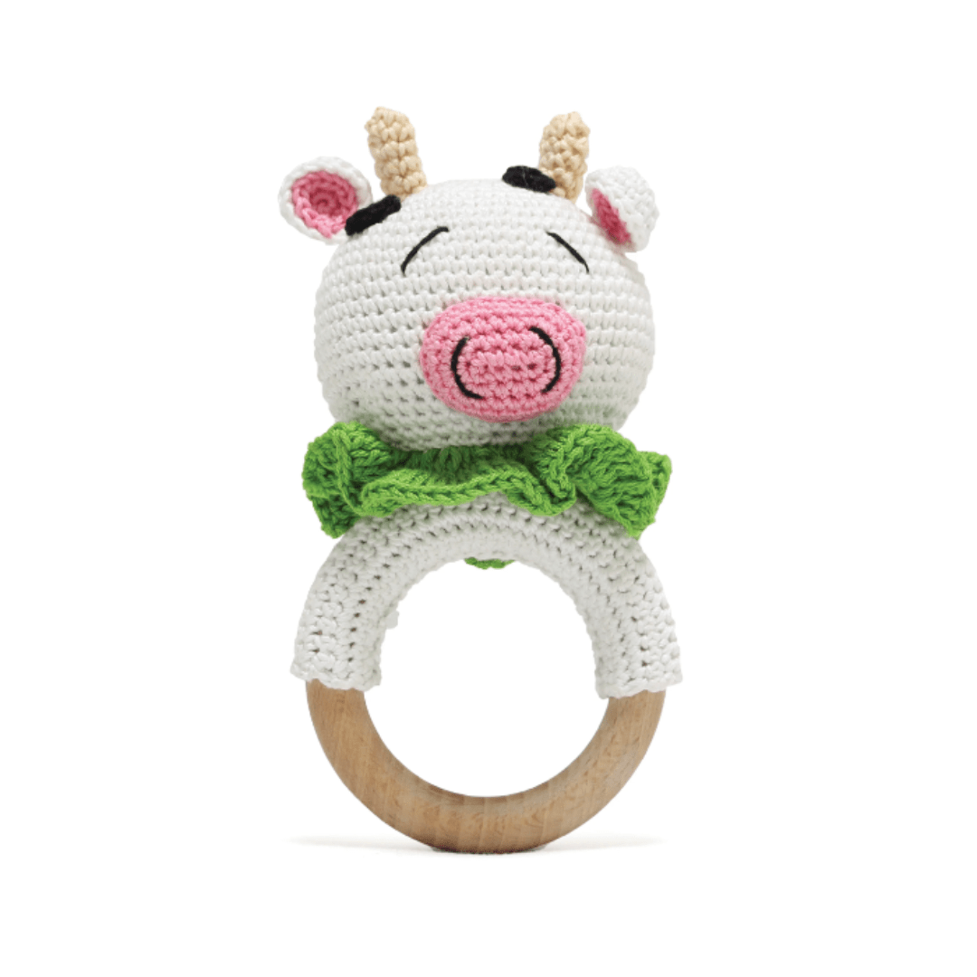 Happy Threads | Cute Cow Rattle - Soft Handmade Crochet Baby Toy - CWRE0612
