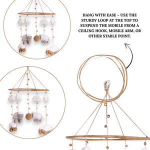 Happy Threads | Cute Sheep & Cloud Baby Mobile – Handcrafted Crochet Nursery Hanging - WCS00450