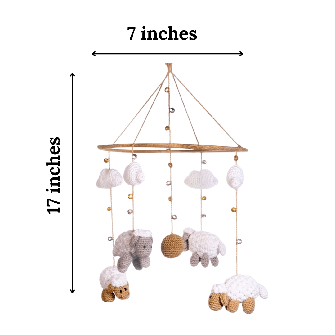Happy Threads | Cute Sheep & Cloud Baby Mobile – Handcrafted Crochet Nursery Hanging - WCS00450