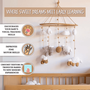 Happy Threads | Cute Sheep & Cloud Baby Mobile – Handcrafted Crochet Nursery Hanging - WCS00450