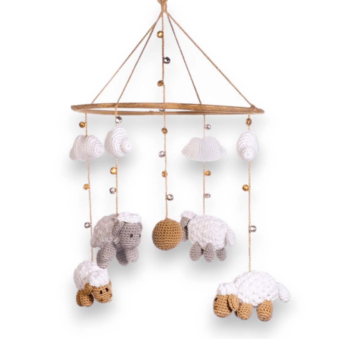 Happy Threads | Cute Sheep & Cloud Baby Mobile – Handcrafted Crochet Nursery Hanging - WCS00450