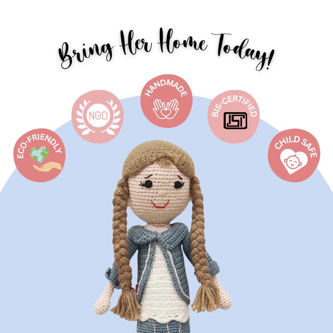 Happy Threads | Delightful Helen Crocheted Doll – Handcrafted Treasured Toy - ID23A013