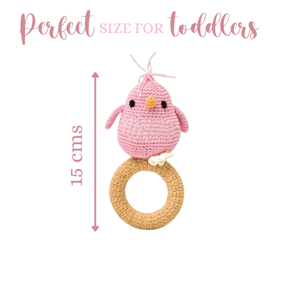 Happy Threads | Eco - Friendly Crochet Bird Rattle - Handmade & Baby - Safe - Rattles