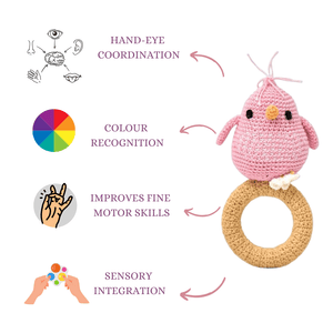 Happy Threads | Eco - Friendly Crochet Bird Rattle - Handmade & Baby - Safe - Rattles