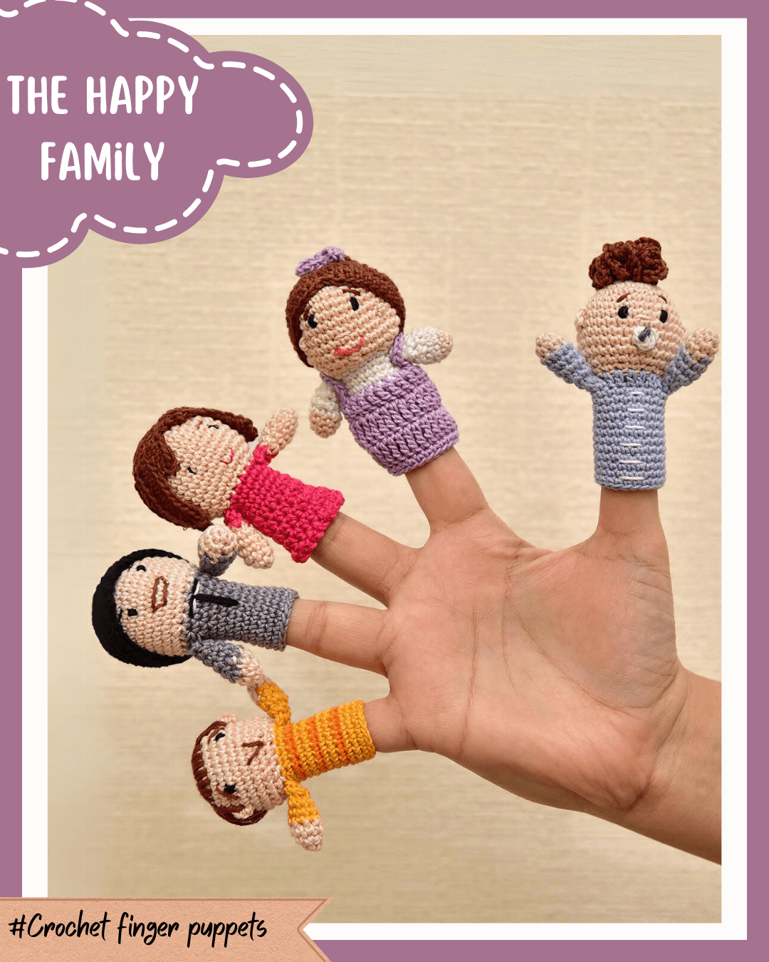 Happy Threads | Family Finger Puppets – Handcrafted Amigurumi Set | Soft, Educational & Imaginative Toy for Kids - Crochet Toy
