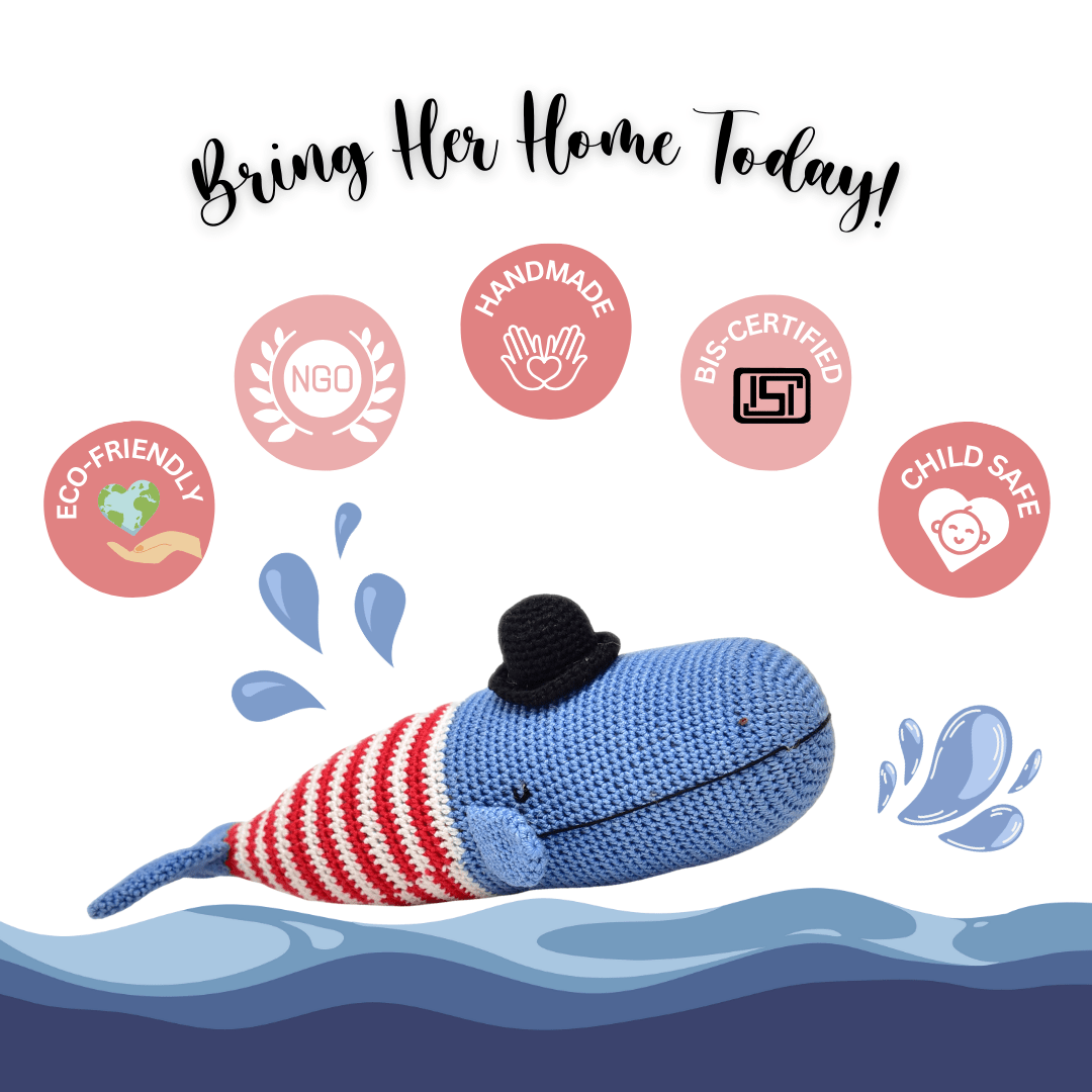 Happy Threads | Flynn the Whale - Handmade Crocheted Soft Toy for All Ages - Crochet Toy