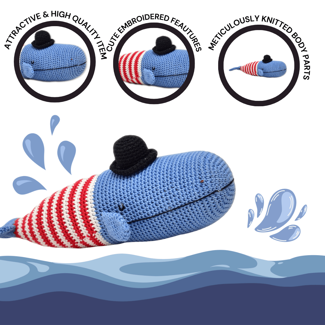 Happy Threads | Flynn the Whale - Handmade Crocheted Soft Toy for All Ages - Crochet Toy