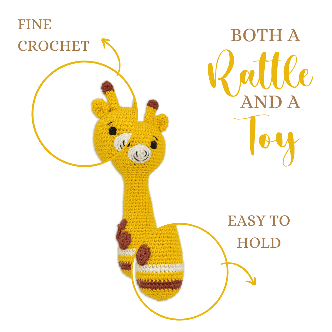 Happy Threads | Giraffe Giggles Crochet Hand Rattle – Adorable Baby Shower Gift Idea - AN24X237
