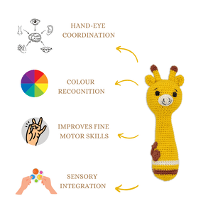 Happy Threads | Giraffe Giggles Crochet Hand Rattle – Adorable Baby Shower Gift Idea - AN24X237