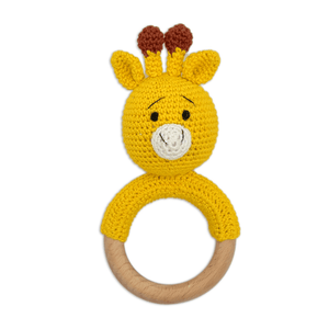 Happy Threads | Giraffe Giggles Ring Rattle – Soft Handmade Crochet Toy for Babies - AN24X227