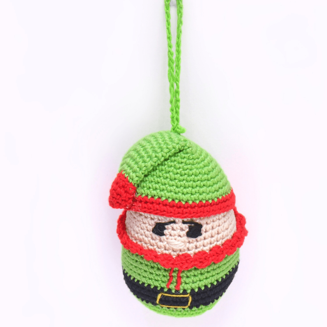 Happy Threads | Handcrafted Crochet Christmas Elf Ornament – Festive Tree Decoration - Christmas Decor