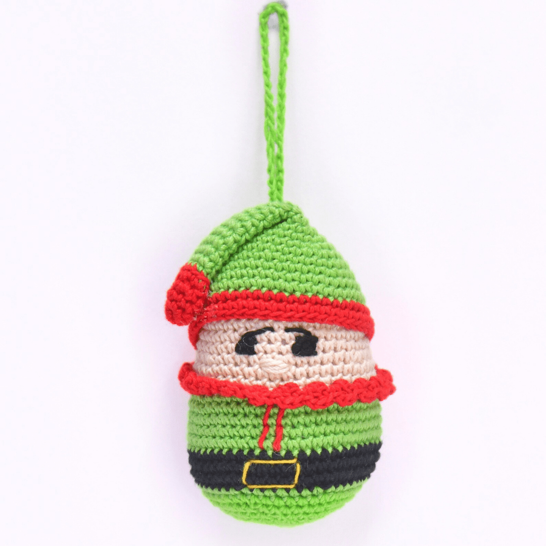 Happy Threads | Handcrafted Crochet Christmas Elf Ornament – Festive Tree Decoration - Christmas Decor