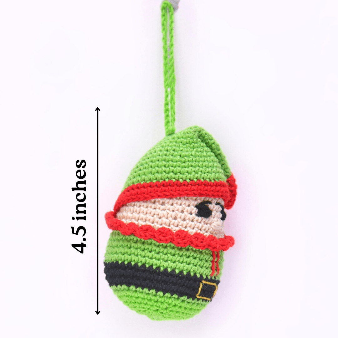 Happy Threads | Handcrafted Crochet Christmas Elf Ornament – Festive Tree Decoration - Christmas Decor