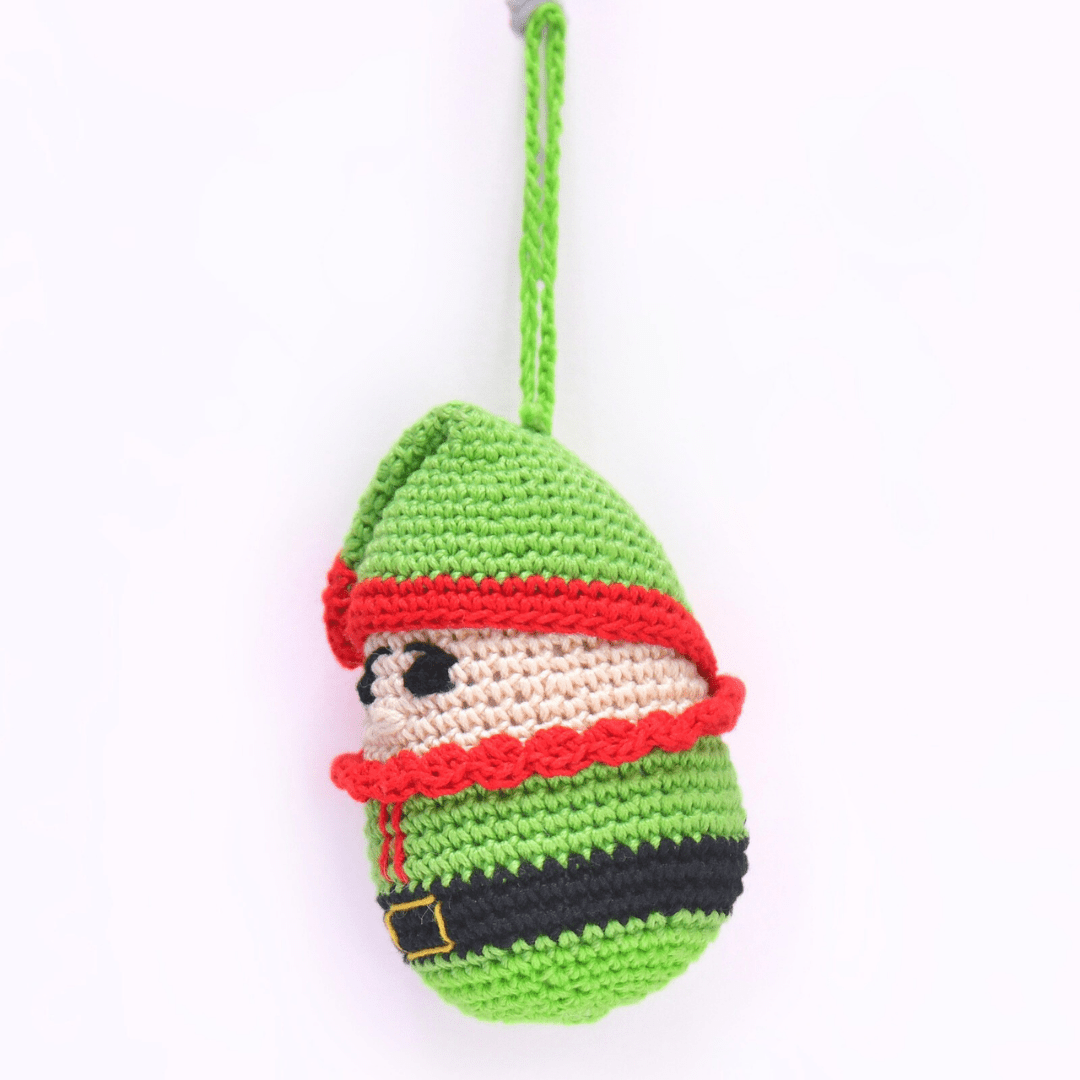 Happy Threads | Handcrafted Crochet Christmas Elf Ornament – Festive Tree Decoration - Christmas Decor