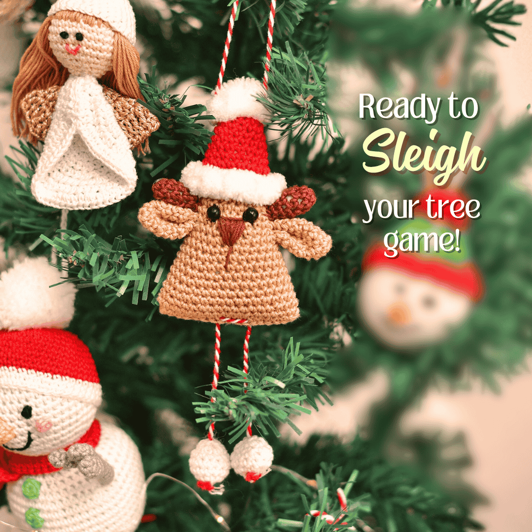 Happy Threads Handcrafted Crochet Christmas Tree Ornament - Reindeer | S - Christmas Decor