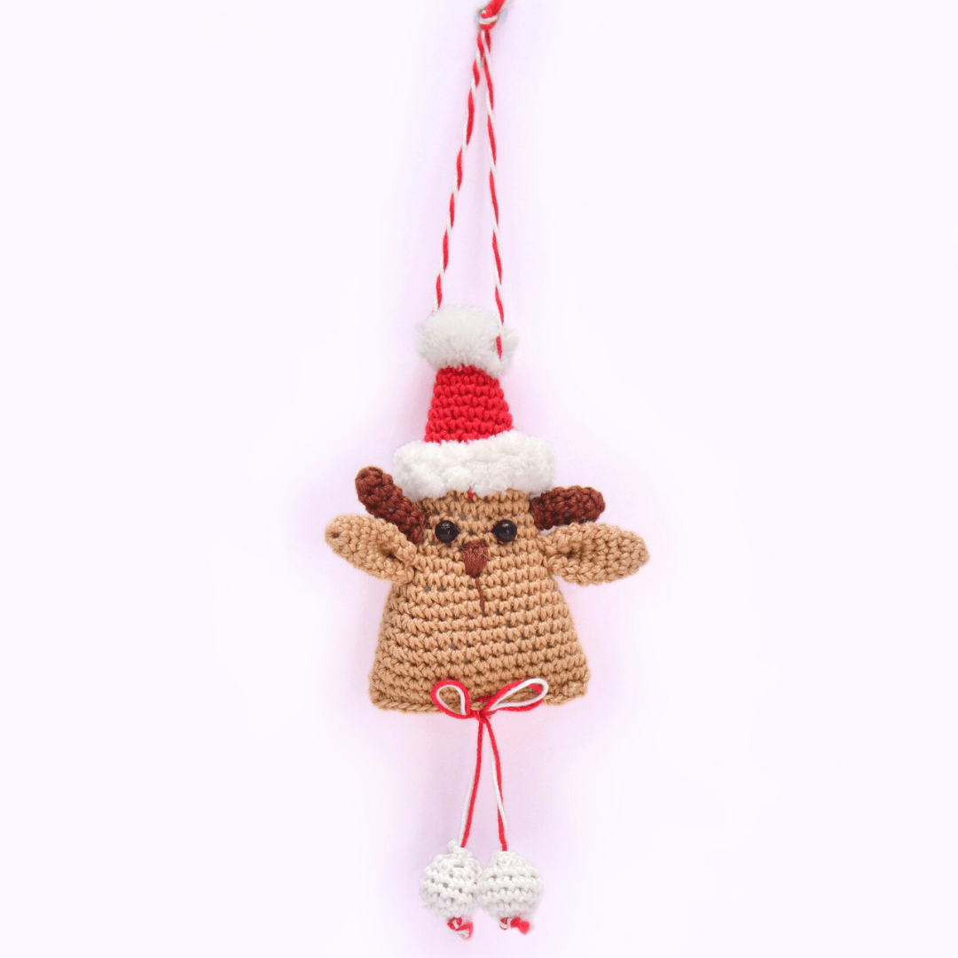Happy Threads Handcrafted Crochet Christmas Tree Ornament - Reindeer | S - Christmas Decor