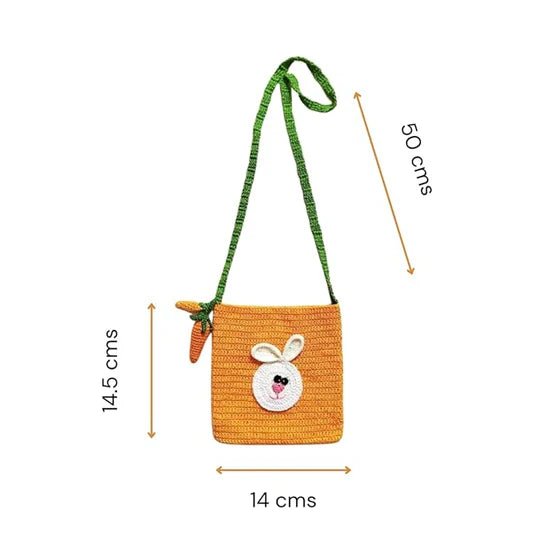 Happy Threads | Handcrafted Crochet Orange Rabbit Purse,Sling Bags for Kids & Toddlers - Crochet Handbag