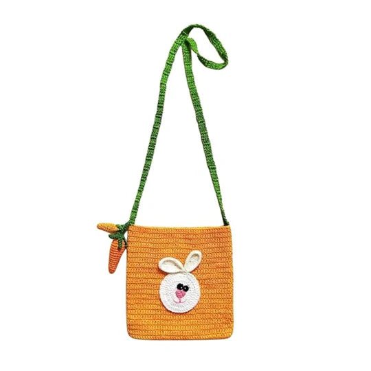 Happy Threads | Handcrafted Crochet Orange Rabbit Purse,Sling Bags for Kids & Toddlers - Crochet Handbag