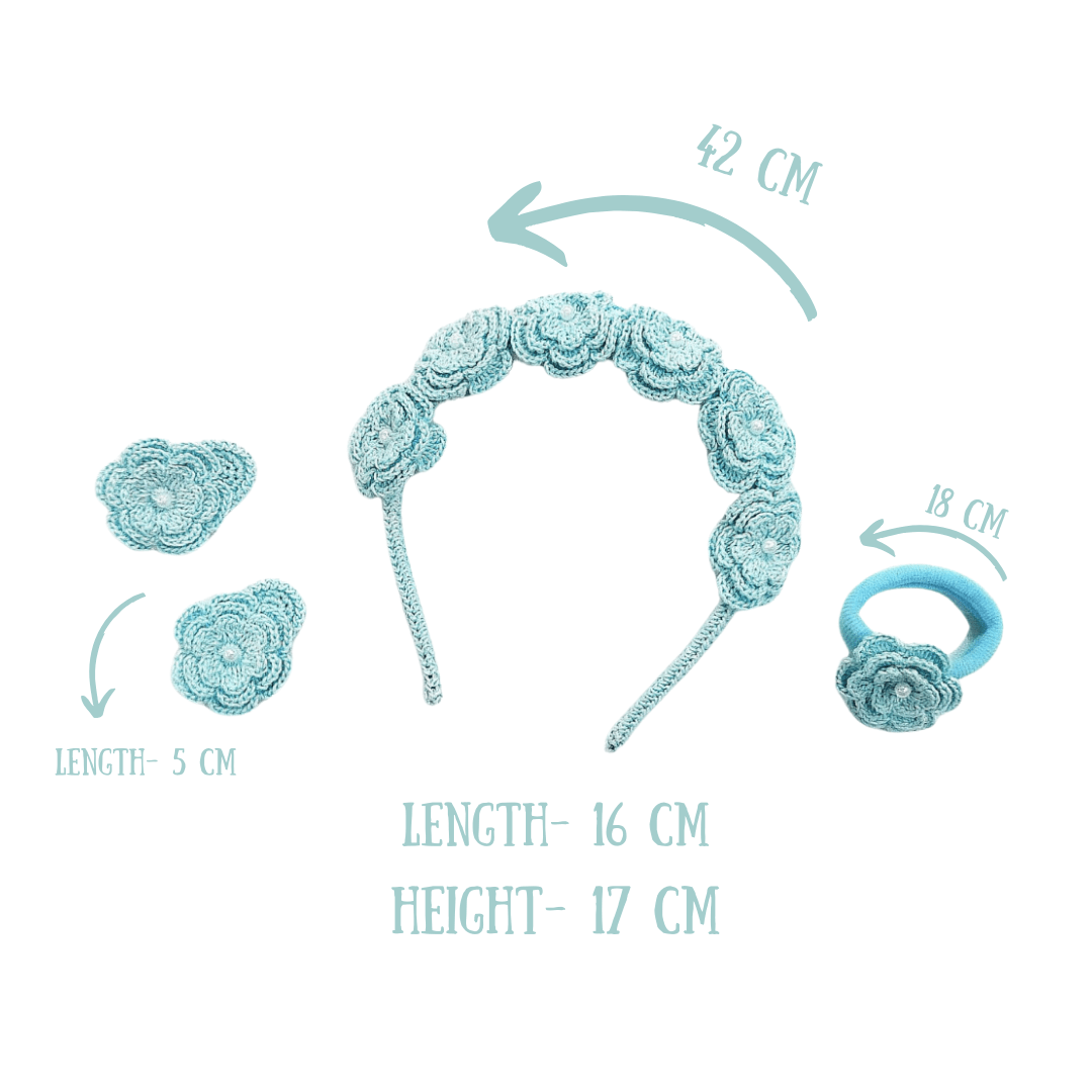 Happy Threads | Handmade Crochet Blue Rose Kids Hair Accessories Set - Adorable Floral Hairpieces for Girls - Hair accessories