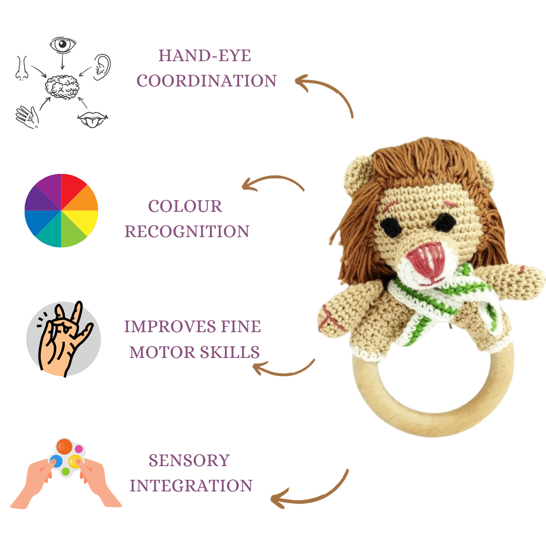 Happy Threads | Handmade Crochet Lion Teether - Adorable Baby Toy, Perfect Gift! - LONR0348