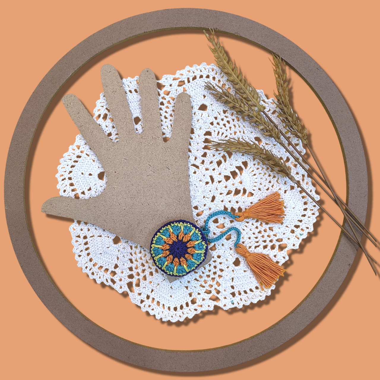 Happy Threads - Handmade Crochet Mandala Band - Blue, Green and Orange - AN24X078