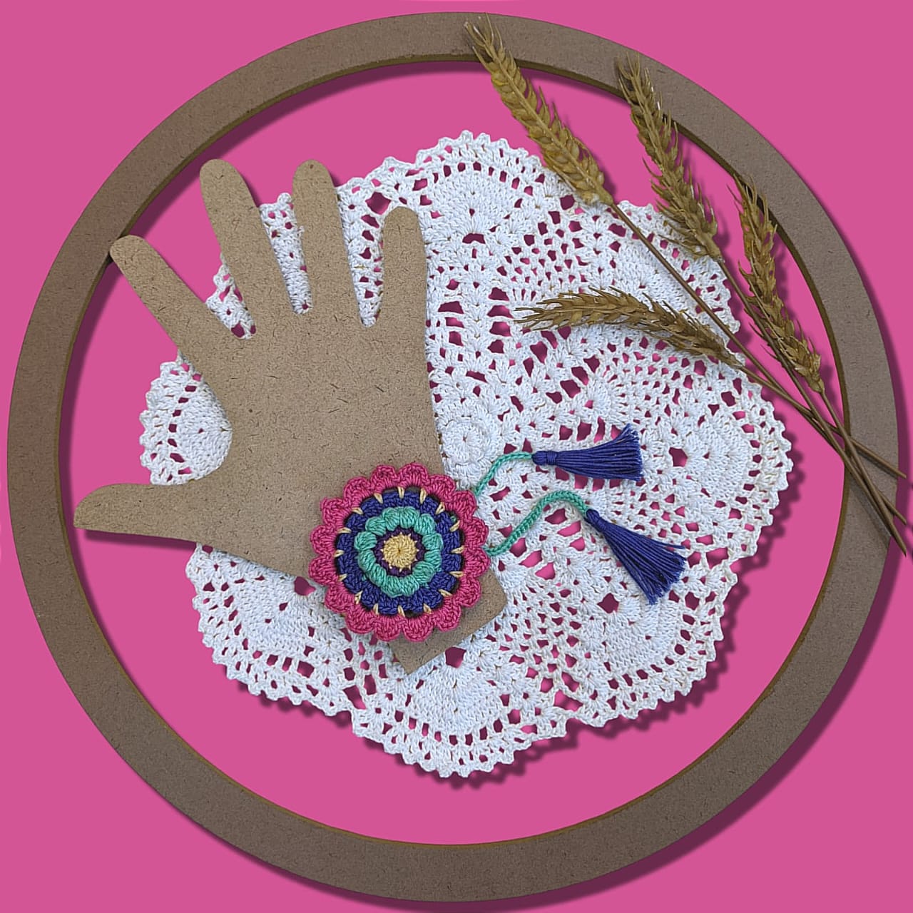 Happy Threads - Handmade Crochet Mandala Band - Blue & Pink - AN24X082