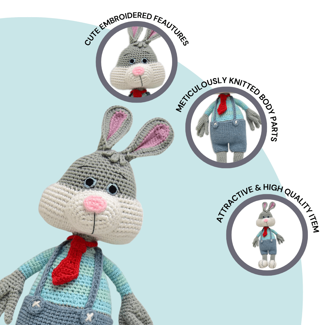 Happy Threads | Handmade Jasper the Bunny | Cuddly Crochet Plush for Kids - ID23A001