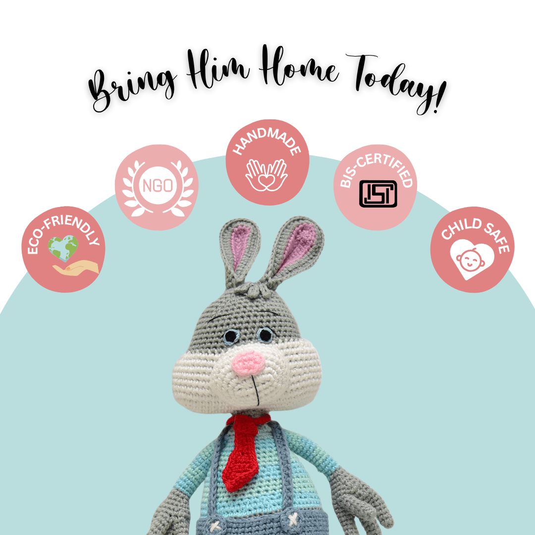 Happy Threads | Handmade Jasper the Bunny | Cuddly Crochet Plush for Kids - ID23A001