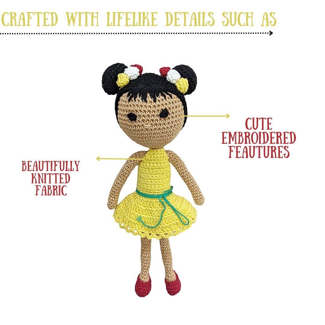 Happy Threads Hawain Doll Handmade Yellow Stuffed Dolls - ADY00101