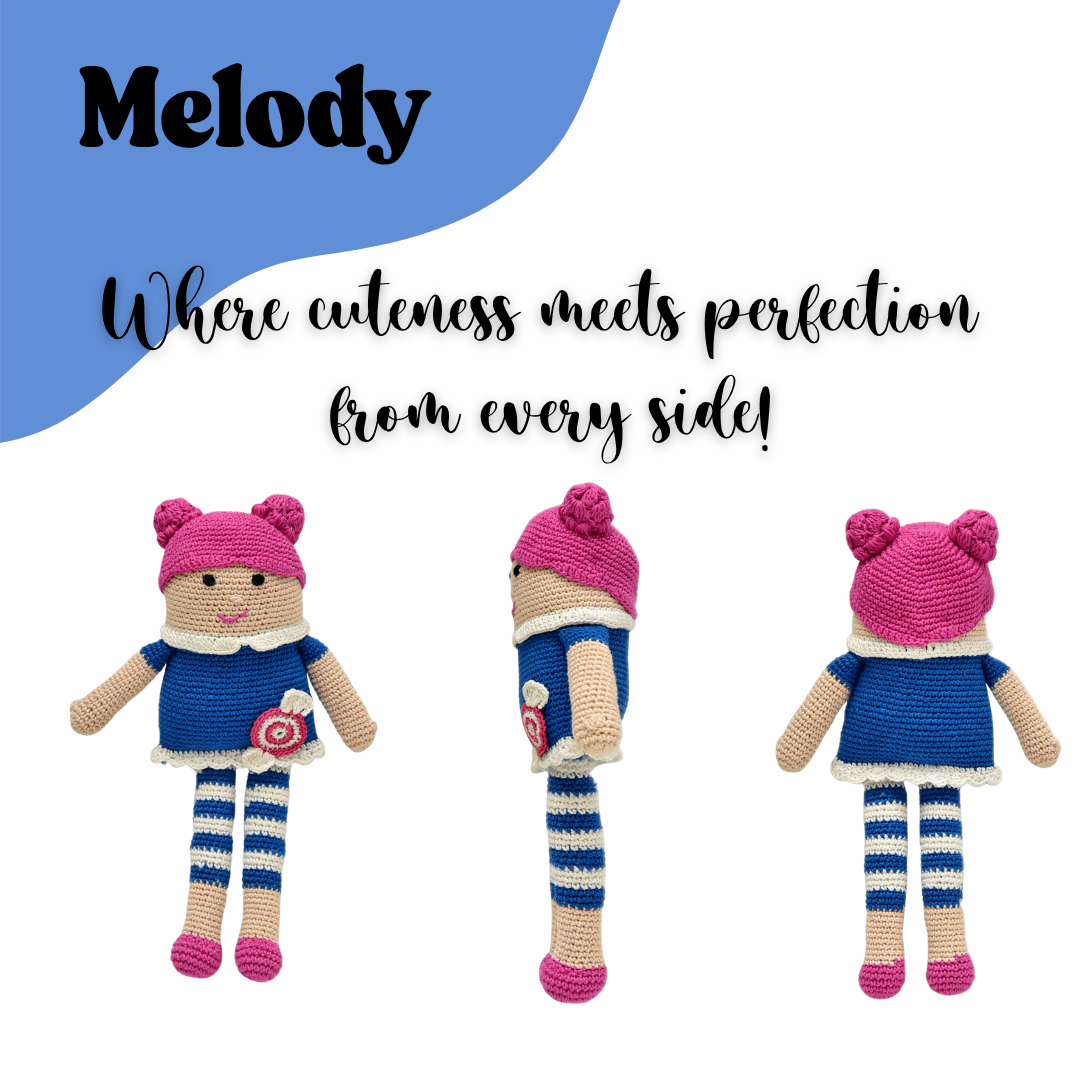 Happy Threads | Melody the Dreamy Doll – Handcrafted Crochet Keepsake for Whimsical Hearts - ID23A068