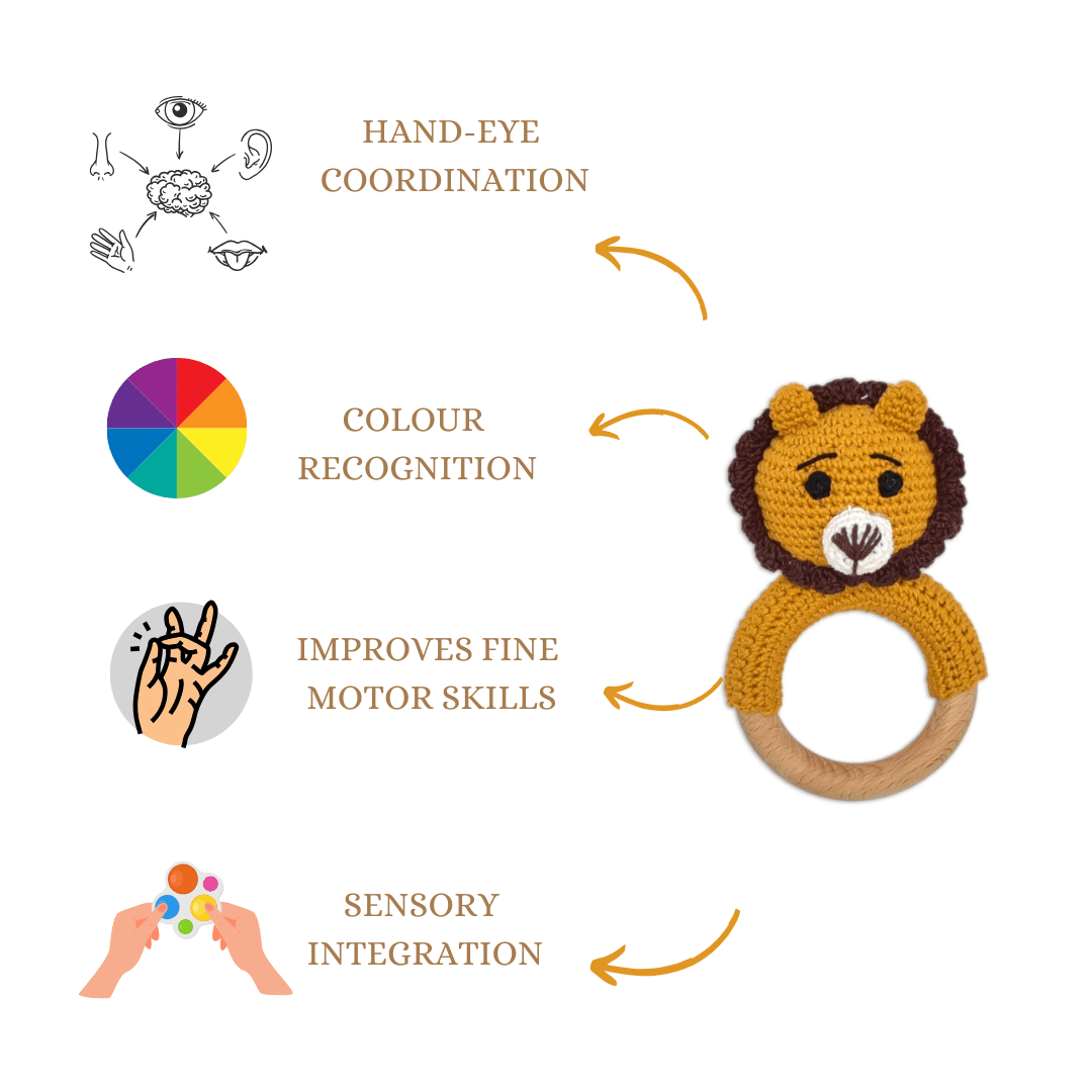 Happy Threads | Mini Simba Crochet Ring Rattle – Handmade Lion Toy for Infants - AN24X225