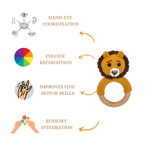 Happy Threads | Mini Simba Crochet Ring Rattle – Handmade Lion Toy for Infants - AN24X225