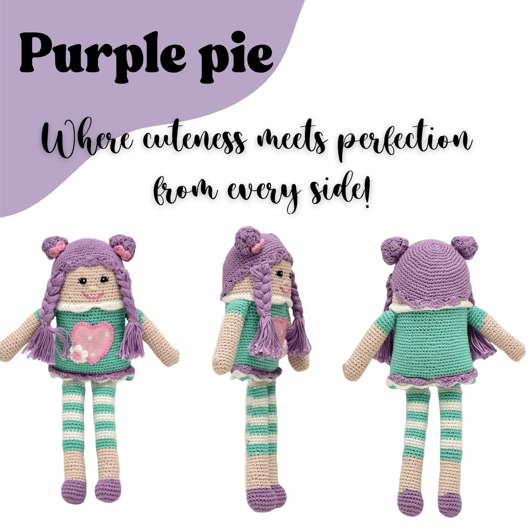 Happy Threads | Purple Pie Handmade Crocheted Doll – Soft & Safe Toy | Unique Gift for Kids - ID23A067