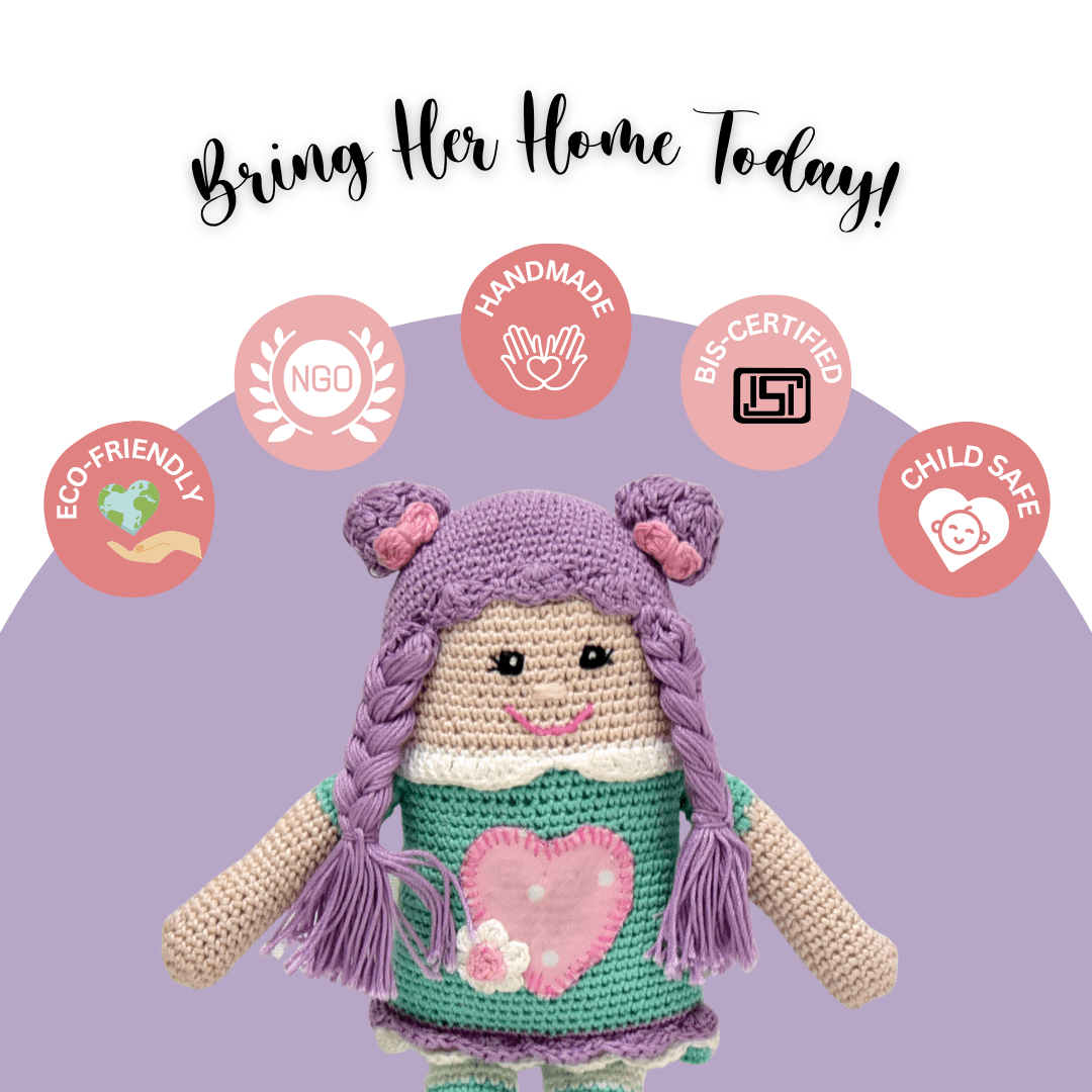 Happy Threads | Purple Pie Handmade Crocheted Doll – Soft & Safe Toy | Unique Gift for Kids - ID23A067