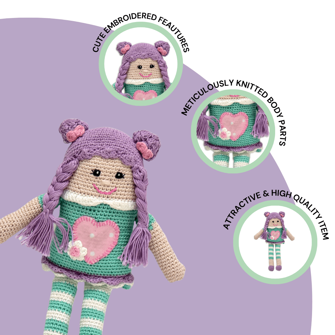 Happy Threads | Purple Pie Handmade Crocheted Doll – Soft & Safe Toy | Unique Gift for Kids - ID23A067