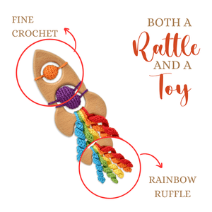 Happy Threads | Rocket Rattle & Teether - Fun Handmade Crochet Baby Toy - ID23A111