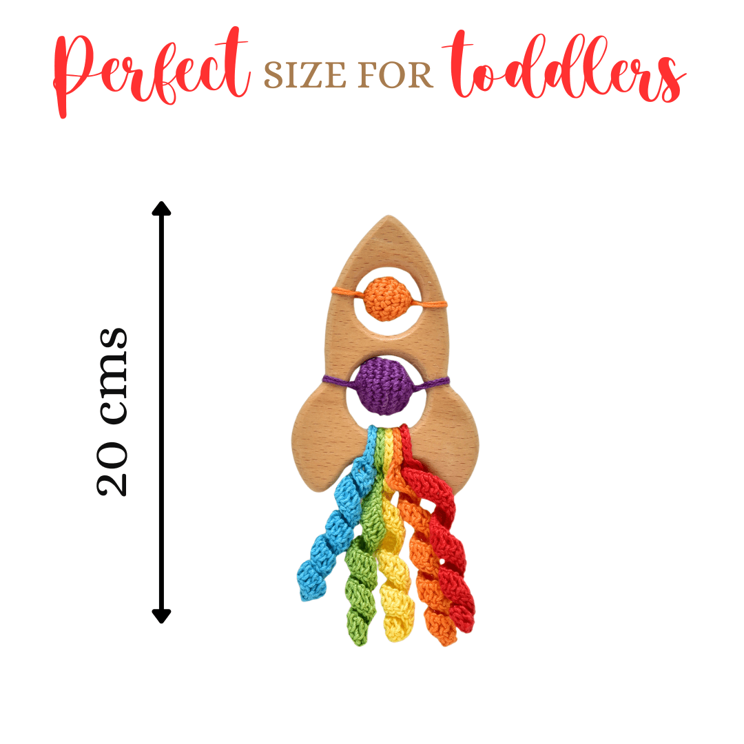 Happy Threads | Rocket Rattle & Teether - Fun Handmade Crochet Baby Toy - ID23A111