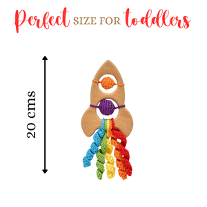Happy Threads | Rocket Rattle & Teether - Fun Handmade Crochet Baby Toy - ID23A111