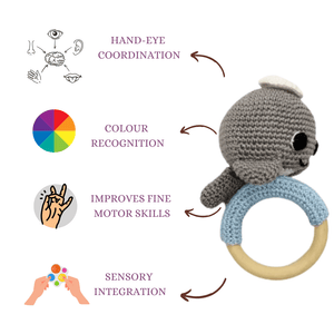 Happy Threads | Soft Handmade Crochet Dolphin Rattle for Infants - DPNR0349